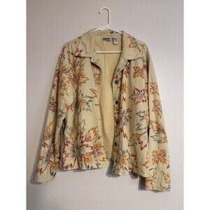 Chicos Design XL 3 Yellow Transitional Jacket Embroidered Autumn Button Fall
